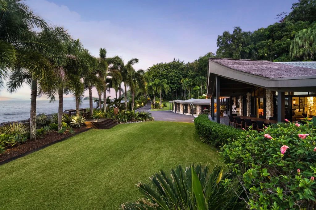 Large front yard in front of one of the guest rooms