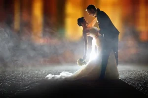 Bride and groom on their first dance at the reception