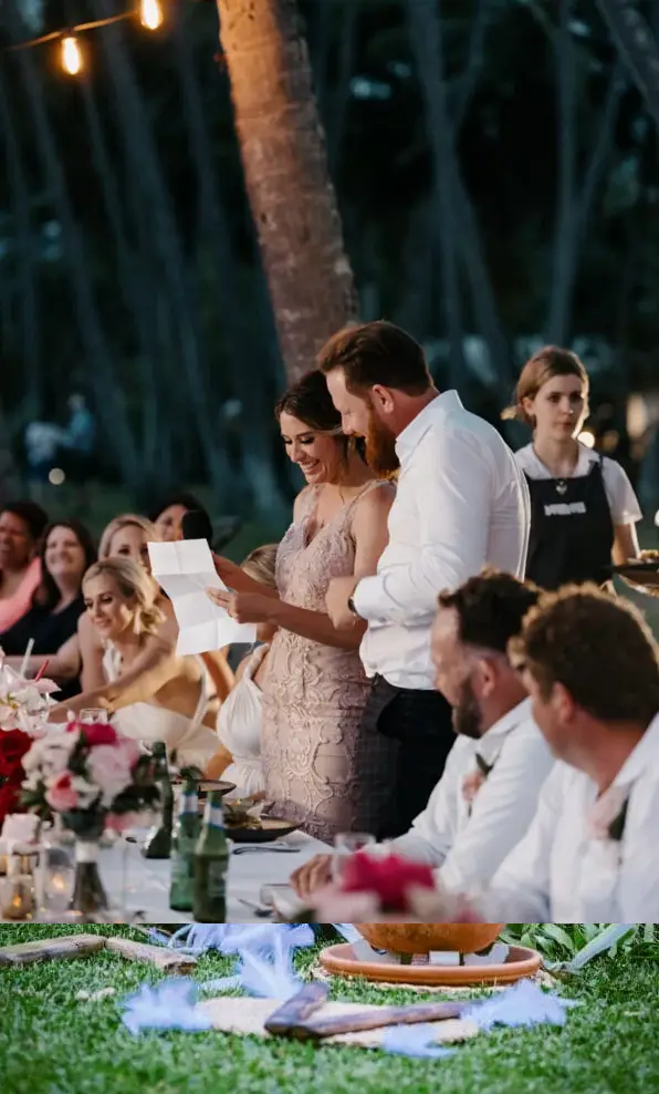Bride and groom read a heartfelt letter during the Alamanda Chapel ceremony