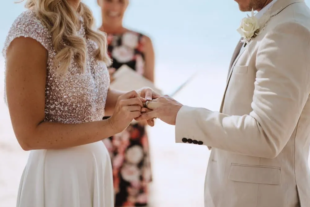 Bride and groom exchanging rings during the ceremony
