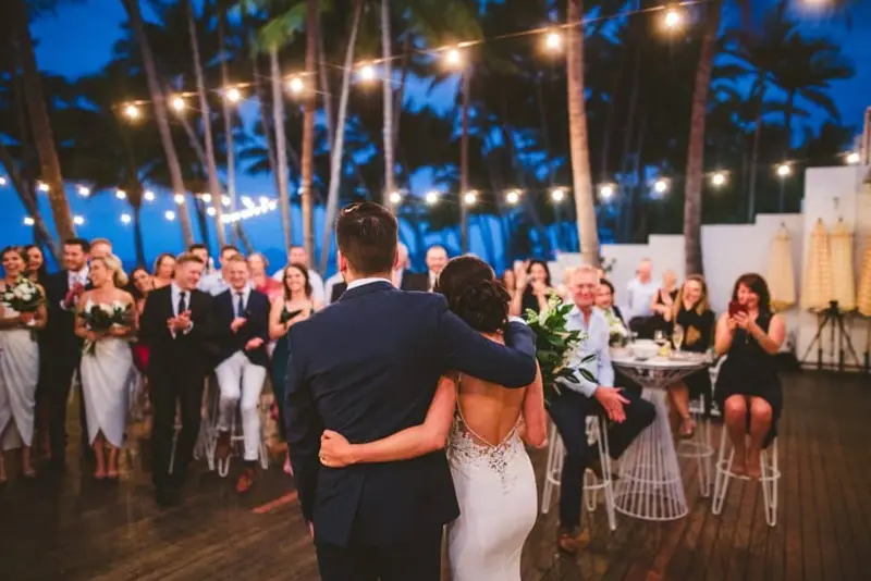 Couple and their guests spending time together at the reception