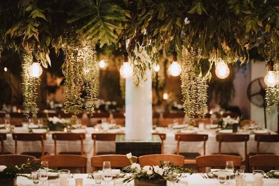 Classy and traditional wedding reception setup at a destination venue