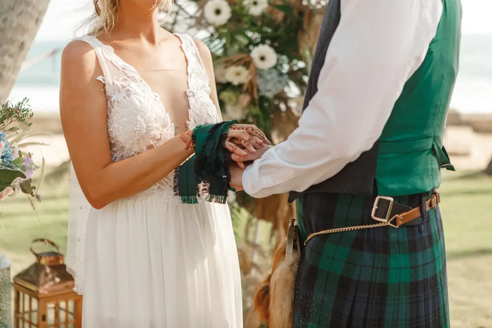 Traditional Scottish wedding with handfasting