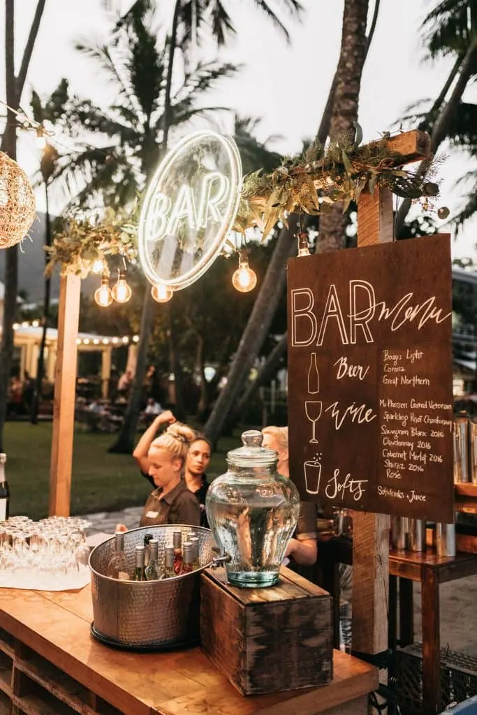 Signage for the bar area of the reception