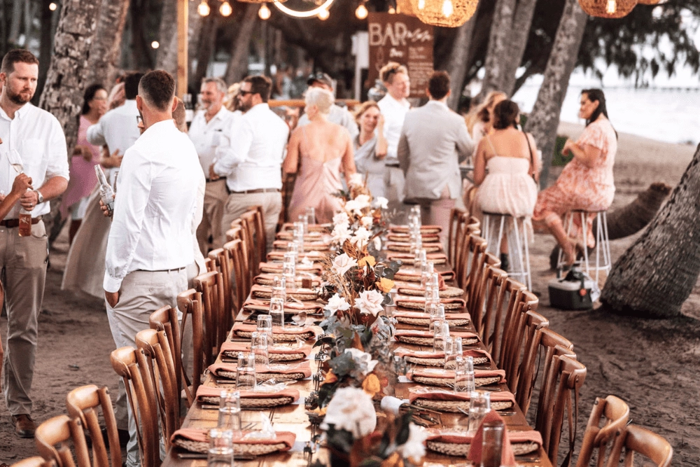 decorated outdoor reception area by the beach